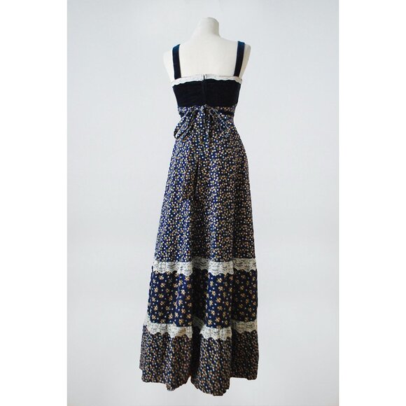 1970’s Gunne Sax Calico Velveteen Prairie Maxi Sundress - Picture 6 of 9